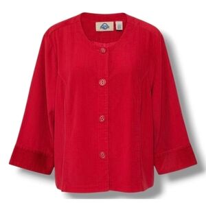 Vintage Shaver Lake Red Corduroy Cropped 3/4 Sleeve Button Front Blazer 2x